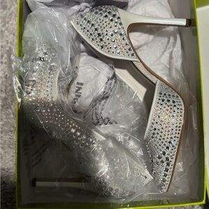 Gianni Bini White Crystal-Studded Pointed Toe Heels